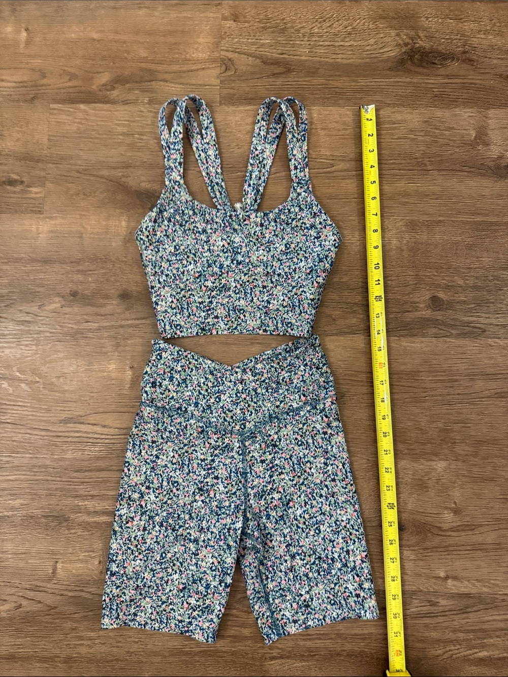 Seamless Sage Collective Floral-Print Sports Bra & Bike Short Set - Blue Multi